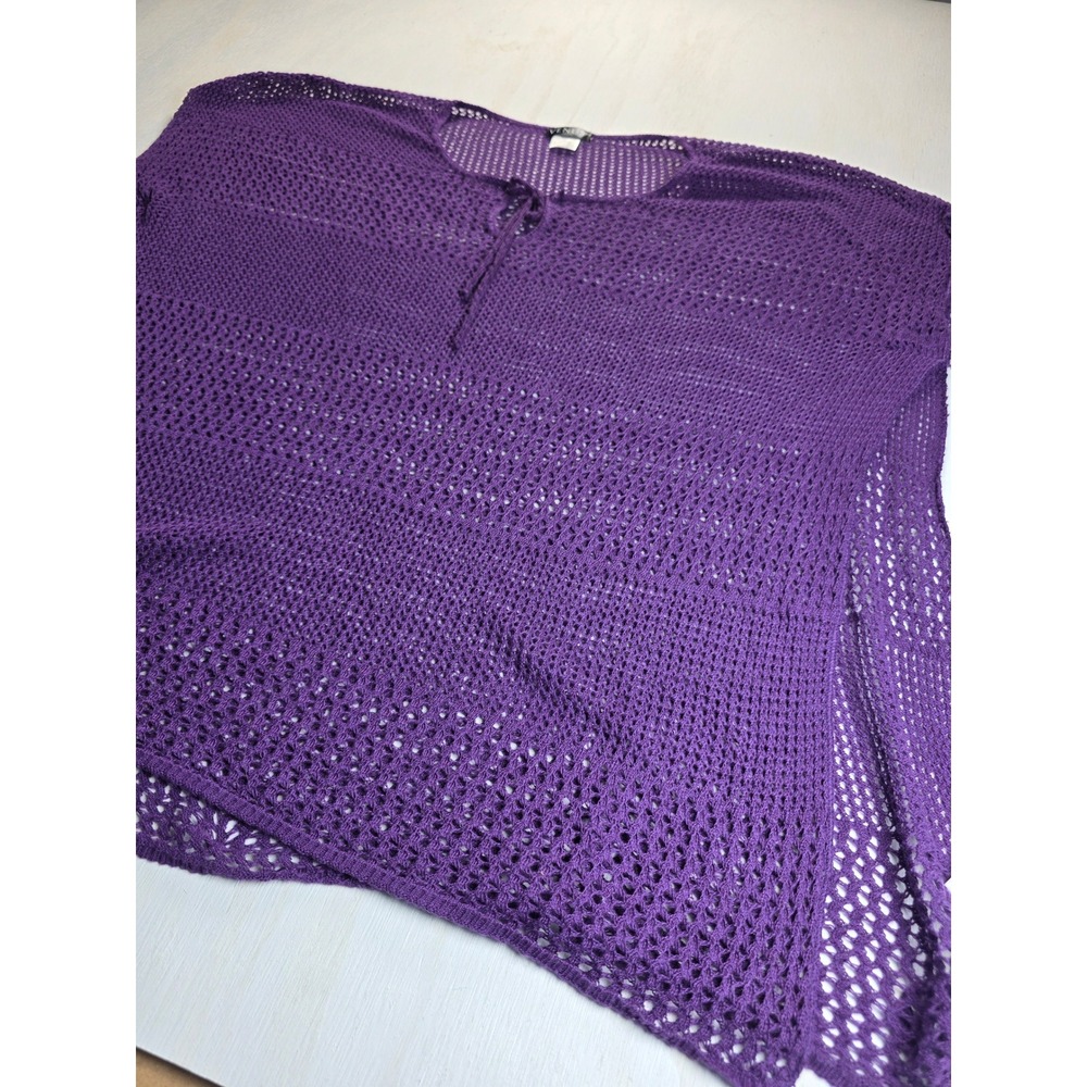 Venus Purple Crochet Knit Poncho Top Tie Neck Boho Festival Oversized L/XL